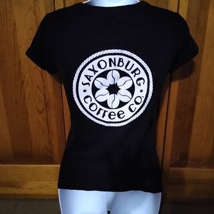 Small black tee with Saxonburg Coffee Co